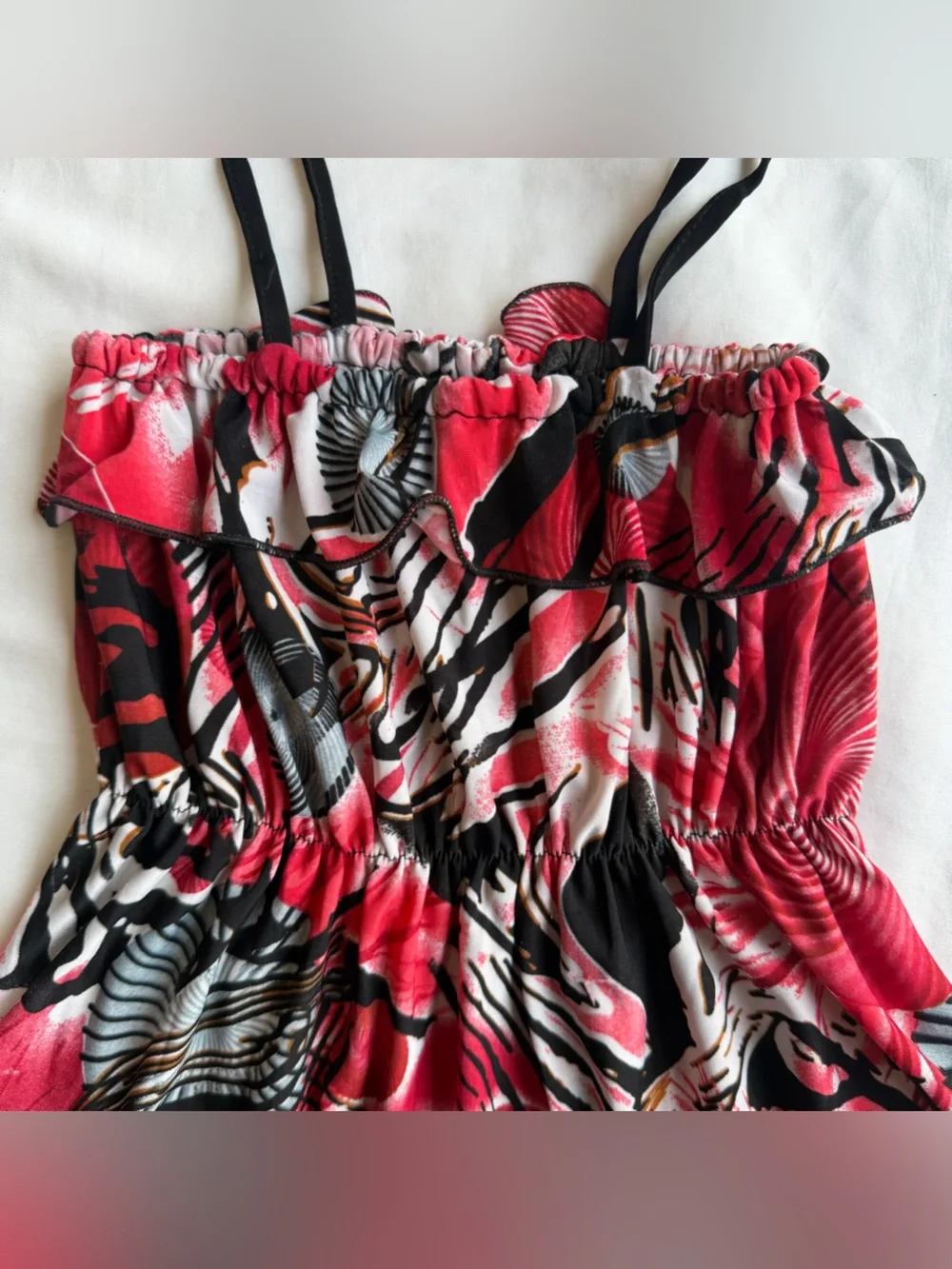 Girls Red Tie-Strap Ruffle Sundress